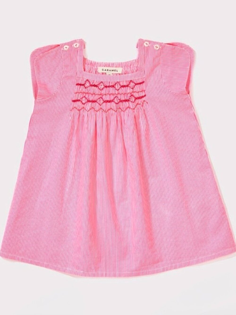 🌟CARAMEL🌟 GIRLS LUFFA SMOCKED COTTON A-LINE STRIPED DRESS PINK / WHITE SZ 2